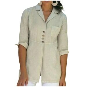 Soft‎ Surroundings Eza Linen Jacket Womens Medium Beige 3/4 Sleeve Blazer 2AC13